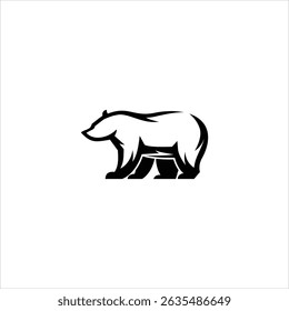 Minimalist black bear silhouette logo in tribal style, facing left on a white background.