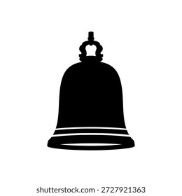 Forma de campana negra minimalista con líneas limpias, ideal para iconos, alertas o notificaciones, que representan el sonido y la tradición.