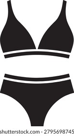 Minimalist black bikini top and bottom featuring white trim lines, presented in a clean and modern style for versatile use in fashion and design projects.