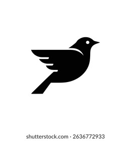 A minimalist, black bird logo design is presented against a clean white background. The bird has stylized wings and a sharp tail, creating a modern silhouette.