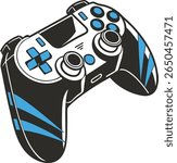 "Minimalist Black and Blue Gaming Controller Vector - Flat Design Illustration"