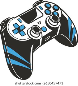 "Vetor de controlador de jogos preto e azul minimalista - ilustração de design plano"