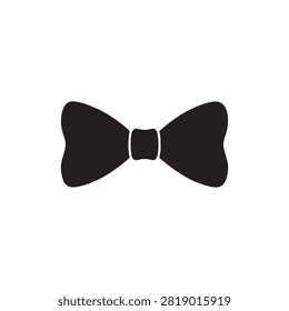 Minimalist black bowtie icon vector illustration representing elegant formal neckwear design isolated on white background for fashion apparel branding or luxury tuxedo accessories graphic element collection. Simple flat silhouette design perfect for wedding invitation motifs or clothing labels.
