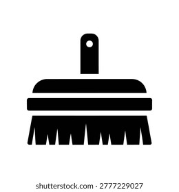 A minimalist black broom icon on a white background, symbolizing cleanliness and simplicity.
