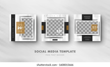 Minimalist Black Brown Social Media Feed Post Banner Template Collection For Coffee Shop, sale promotion and digital marketing, ads banner, promotion, fahsion sale Template