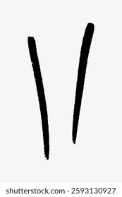 Minimalist black brushstrokes on white background. Abstract art with two vertical lines. Simple, bold, and expressive brushstrokes create visual interest. Doodle illustration vector.