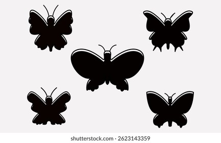 Minimalist Black Butterfly Shapes - Graphic Design Silhouette Elements Set