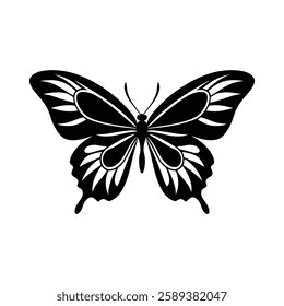 Minimalist Black Butterfly Silhouette Illustration for Art Projects
