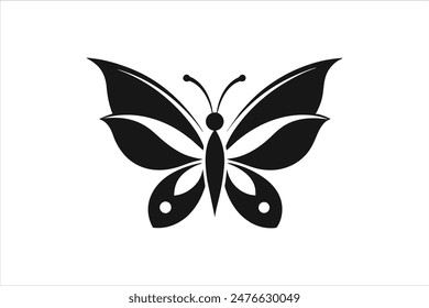 A minimalist black butterfly silhouette, this logo vector art illustration features clean lines and simple elegance, making it a versatile design for various branding and creative projects.