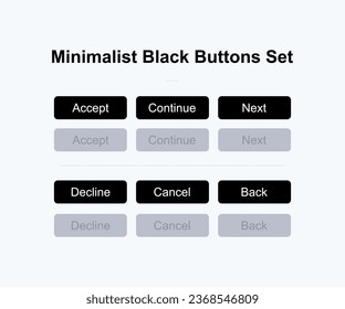 Minimalist black buttons set with innactive options 