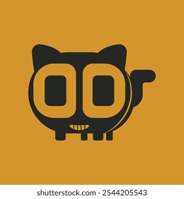 A minimalist black cat with cute big eyes vector illustration