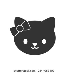 Minimalist black cat face with ribbon – charming vector for baby products, branding, or creative illustrations.