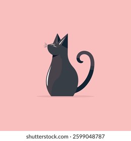 Minimalist Black Cat Illustration on Pink Background