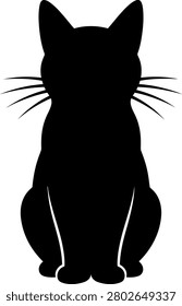 Minimalist black cat silhouette facing forward graphic with silhouette whiskers minimalist