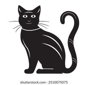 Minimalist Black Cat Silhouette with Stylish Chain Collar Illustration