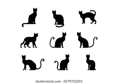 "Minimalist Black Cat Silhouettes – Perfect for Logos, Stickers Modern Art"