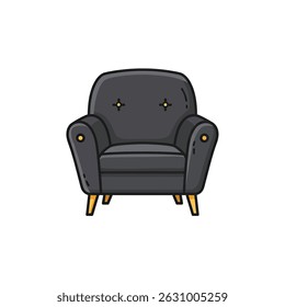 Minimalist black chair with anthropomorphic eyes character sitting isolated on a clean white surface background concept
