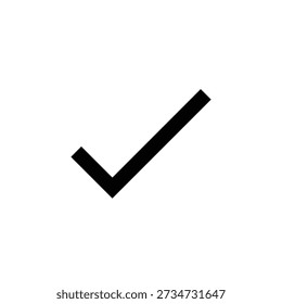 Minimalist black checkmark icon, signifying completion, correctness, or selection within a contemporary digital user interface.