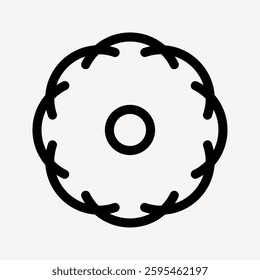 Minimalist black circular pattern with central dot and surrounding loops. Simple circular design, emphasizing symmetry and balance. Elegant circular motif. Minimal vector design.