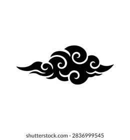 Minimalist black cloud graphic featuring swirling patterns, suitable for design, branding, or artistic projects emphasizing clouds or weather themes.