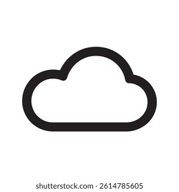 Minimalist Black Cloud Outline Vector Icon Symbolizing Cloud Computing Weather and Data Storage for Digital Artwork Editable Vector Illustration isolated on a white background