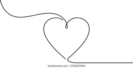 Uma linha contínua preta minimalista forma um coração simples em um fundo branco nítido, simbolizando amor e conexão e unidade.