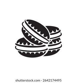 Minimalist black crackers or cookies silhouette icon, perfect for food packaging and menu designs on white background