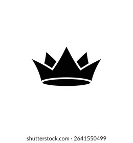 A minimalist black crown icon with sharp points, symbolizing royalty, power, and leadership, set against a clean, white background. Ideal for graphic design projects.