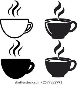 Minimalist black cup icons, perfect for representing coffee, tea, or beverage branding with a sleek and modern style.