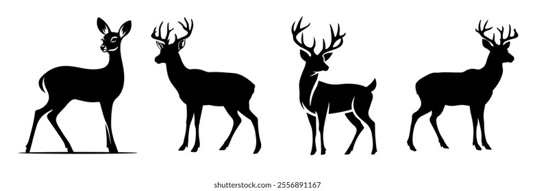 Minimalist Black Deer Silhouette Vector Art on Transparent Background – Customizable Format