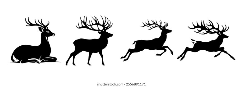 Minimalist Black Deer Silhouette Vector Art on Transparent Background – Customizable Format