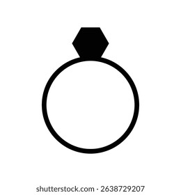 Minimalist Black Diamond Ring Icon – Engagement or Wedding Symbol Vector 