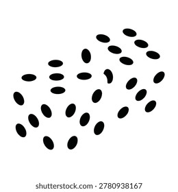 Minimalist black dice pips arranged in a gambling pattern on a clean white background. Perfect for casino concepts, board game designs, luck, chance, and risk themes.