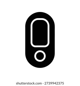 Minimalist black digital camera icon in flat design style, perfect for apps, websites, and tech-related graphics with clean and modern aesthetics.