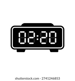 Minimalist black digital clock icon displaying the time two twenty on a clean white background