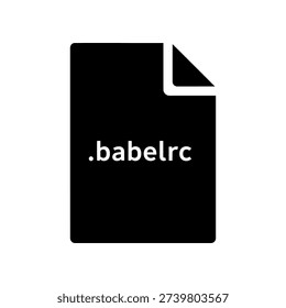 A minimalist black document file icon with .babelrc label on a clean white background, ideal for coding and software development themes.