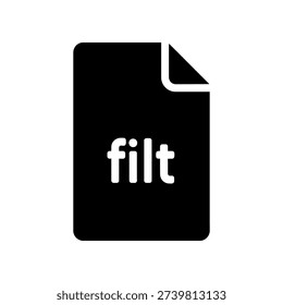 A minimalist black document file icon with the word 'filt' in white text, set against a clean white background, ideal for digital and UI design concepts.