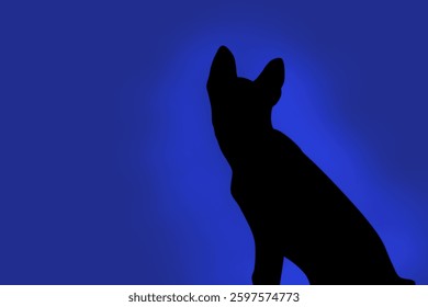 Minimalist Black Dog Shadow Illustration on Deep Blue Canvas
