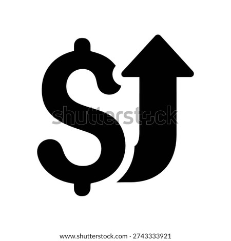 Minimalist black dollar sign with a bold upward arrow, representing financial success, investment growth, and business prosperity in a clean design.