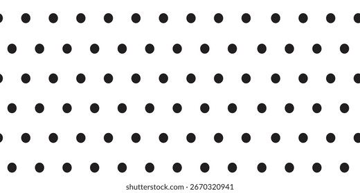 Padrão sem emenda de ponto preto minimalista no fundo branco, design de ponto polka geométrico abstrato perfeito para têxteis modernos, papel de parede, embalagem e projetos gráficos digitais.