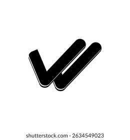 Minimalist black double check mark icon on white background. Perfect for confirmation, approval, to-do lists, and success symbols in apps or presentations.