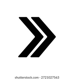 Un icono minimalista de flecha doble derecha negra que representa funciones de avance rápido, siguiente u omisión en el diseño de interfaz de usuario o UX y proyectos de medios digitales.
