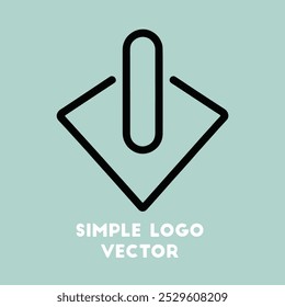 A minimalist black down arrow logo design against a light blue background.