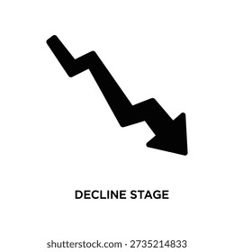 Minimalist black downward arrow symbolizing decline stage, business failure, or economic downturn on white background for financial reports and presentations.