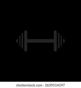 Minimalist black dumbbell icon with three weight plates on dark background, ideal for fitness logo, gym branding, or workout-themed graphic design