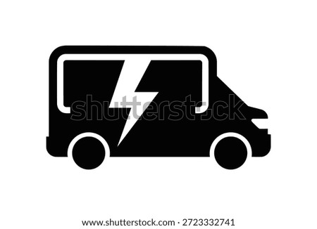 Minimalist Black Electric Van Icon with Lightning Bolt Silhouette