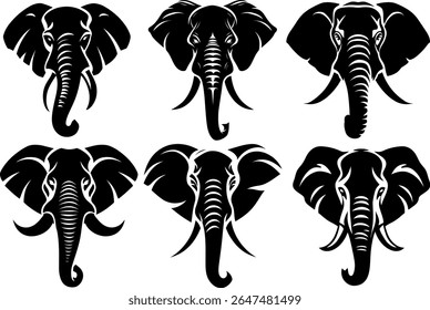 Minimalist black elephant vector icon set on a clean white background, perfect for logos, apps, websites, and graphic design projects.

