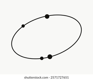 Minimalist black ellipse with four dots. Simple geometric design. Black dots on an ellipse create a modern, minimalist look. Simple isolated black line art doodle vector.