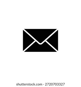 Ein minimalistisches schwarzes Umschlagsymbol auf sauberem, weißem Hintergrund, das Kommunikations-, Mail- und Messaging-Konzepte in einem einfachen und modernen Design darstellt.
