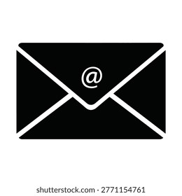 A minimalist black envelope icon with a white at symbol, representing digital email communication and online messaging.